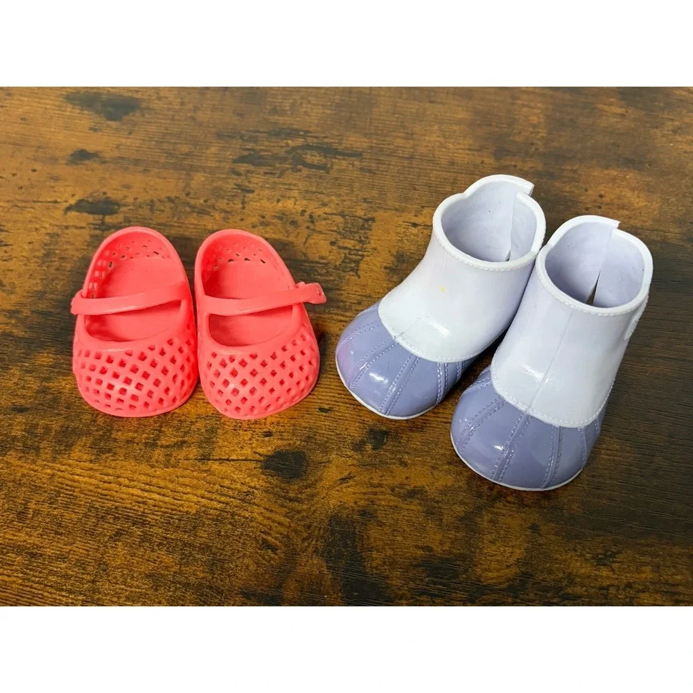 Our Generation Doll Shoes Lot Of 2 Pairs - Purple Boots and Coral Slip Ons